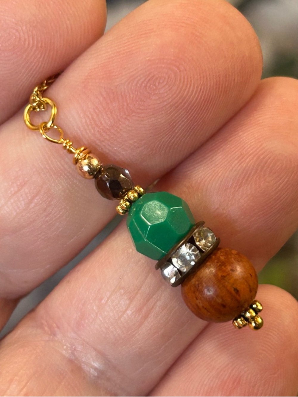 Handcrafted vintage bead drop pendant on chain necklace